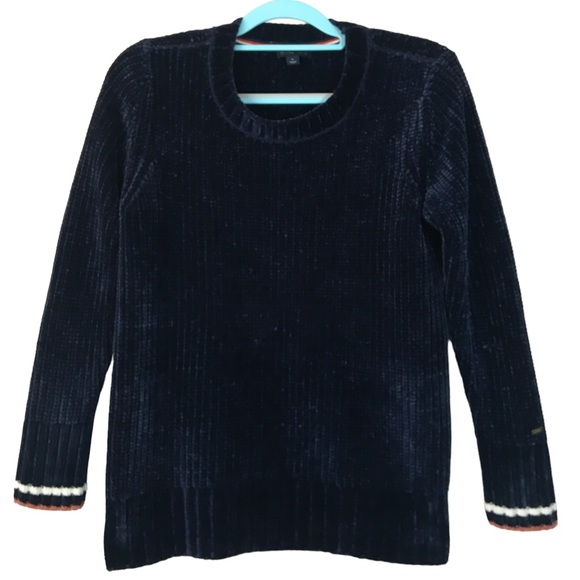 Tommy Hilfiger Womens Soft Velour Sweater Medium Navy Blue Pullover Like New - Picture 1 of 4